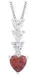 Platinum Plated Sterling Silver Red and White Cubic Zirconia 3-Heart Pendant, 16+2 Extender