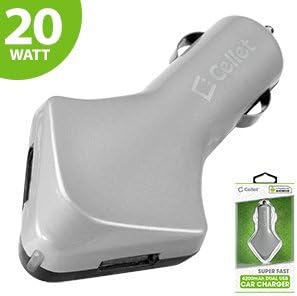 Cellet Super Fast Universal 20Watt (4.2Amp) Dual USB Port Car Charger -Black/Gray [Non - Retail Packaged]