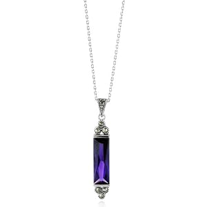 Marcasite and Amethyst Pendant/Necklace in Sterling Silver with 18