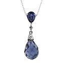 10k White Gold Lab Created Ceylon Sapphire and Diamond Accent Pendant, 18"