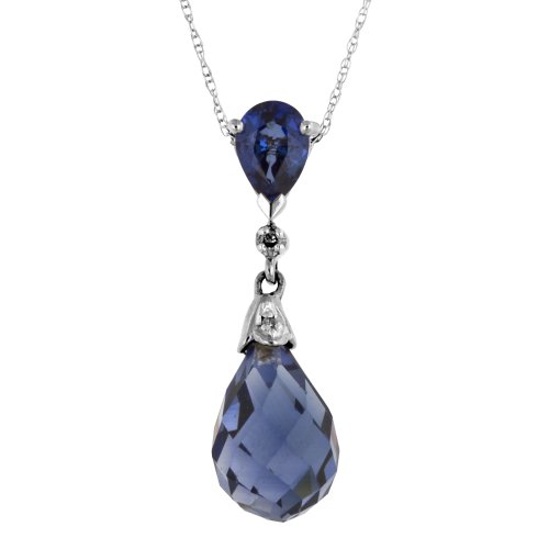10k White Gold Lab Created Ceylon Sapphire and Diamond Accent Pendant, 18''