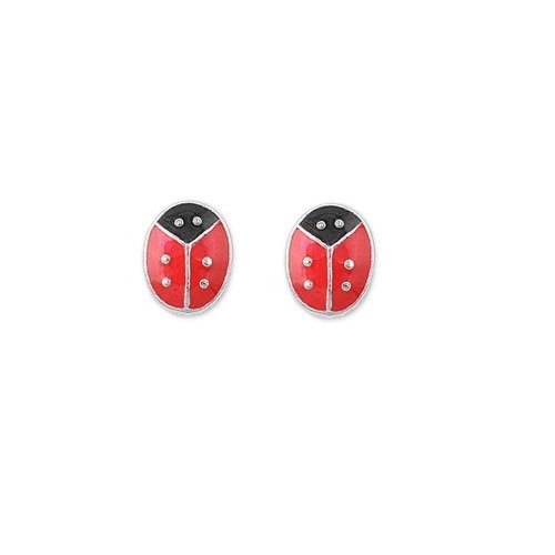betsy johnson jewelery:Red Lady Bug Sterling Silver Children Girls Stud Earrings