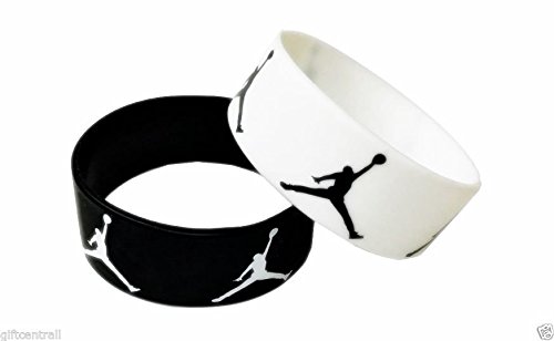 Set of 2 Michael Jordan Wristband Sport Silicone Bracelet Jumpman Logo Black and White