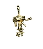 14k Gold Overlay 3D Outboard Motor Charm Pendant Speed Boat