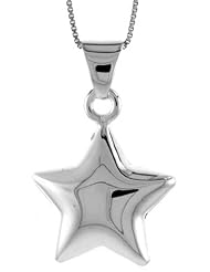 Sterling Silver Large Star Pendant, Made in Italy. 1 inch (25 mm) Tall