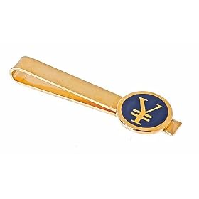 Gold plated and blue enmel Yen symbol tie slide clip with presentation box by 