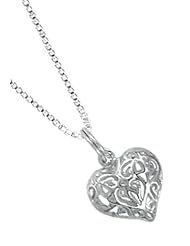 Boma Sterling Silver Filigree Puffy Heart Necklace, 18 inches