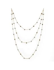 36-42" Adjustable 3 Layer Gold-Plated Sterling Tin-Cup Style Chain Necklace with 6-7mm White Freshwater Pearls and Gold-Plated Beads