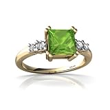 14K Yellow Gold Square Genuine Peridot Art Deco Ring Size 6.5