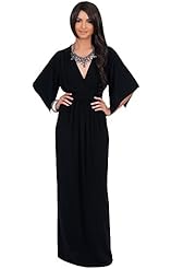 V-neck Elbow Length Sleeves Empire   Waistline Polyester/Spandex Maxi Dress 