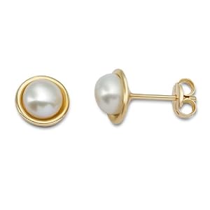 Miore Damen-Ohrstecker 9ct 375 Gelbgold Perlen weiß MA980E