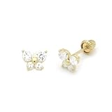 319cPXoD4RL. SL160  14K Yellow Gold Round Butterfly CZ Stud Earrings For Kids & Children (April, Diamond) Screw Back
