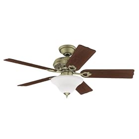 Hunter 21573 The Auberge 52-Inch Five- Walnut Medium Oak-Blades-Ceiling Fan, Antique Brass by Hunter Fan Company