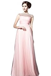 A-line Sleeveless Bateau Neck Chiffon/Organza/Satin  Beaded Cocktail Floor Length Corset Empire   Waistline Evening Dress/Homecoming Dress/Pageant Dress/Prom Dress/Party Dress/Wedding Dress  With Rhin