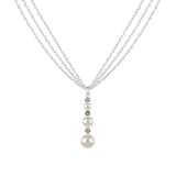 Cream Simulated Pearl and Crystal Earrings and Necklace Set (6-12mm), 18