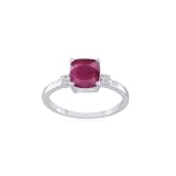 Sterling Silver 7mm Cushion Dyed Ruby and Diamond-Accent Ring, Size 9