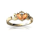 14K Yellow Gold Pear Fire Opal Celtic Claddagh Ring