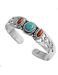 Sterling Silver Turquoise / Coral Bangle Bracelet