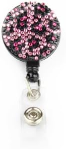 Animal Print Pull Reel Retractable ID Badge Holder with Rhinestones Pink