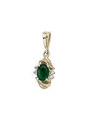 14K Yellow Gold Oval Emerald and Diamond Pendant With 18 Inch Rope Chain