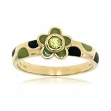 Yellow Gold Flower Ring Peridot and Enamel Polk A Dots