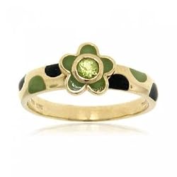 Peridot Green Enamel Polk A Dots Flower Gold Ring