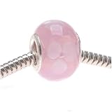 Murano Style Glass Lampwork Bead Fits Pandora Opalite Pink With Flower 13mm (1)