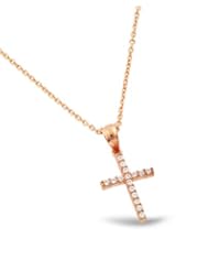 Rose Gold Plated Small Cz Cross Necklace