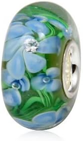 Hoobeads European Charm Bracelet Bead Lampwork Glass Rhinestone Blue Hydrangea