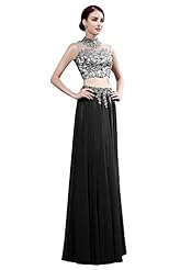High-Neck Beaded Chiffon Evening Dress/Prom Dress/Party Dress/Wedding Dress 