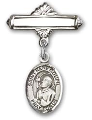 Sterling Silver Baby Badge with St. Rene Goupil Charm and Polished Badge Pin