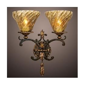 Fine Art Lamps Epicurean 407850 Art 2-LT 200w (19"H x 18"W) Sconce Light in Charred Iron with Brulee