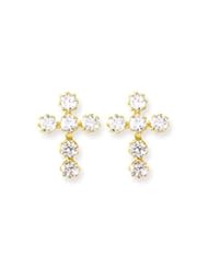 14k Yellow Gold Round CZ Cross Children Kids Earrings