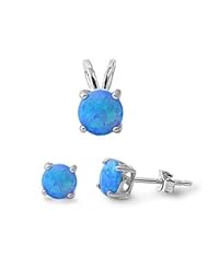 Sterling Silver Sets With Cubic Zirconia - Blue Lab Opal Cubic Zirconia