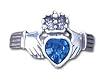 Solid Sterling Silver Blue Crystal Claddagh Ring