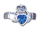 Solid Sterling Silver Blue Crystal Claddagh Ring