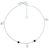 Sterling Silver Anklet Natural Stone Rose Quartz Garnet Amethyst Snowflake Obsidian Beads, adjustable 9 - 10 inch