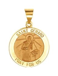Hollow Round St. Saint Gerald Metal 14K Gold Yellow R45340