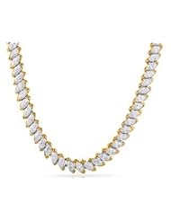 Valentines Day Gifts Bling Jewelry 14K Gold Marquise Cut CZ Tennis Necklace 16in