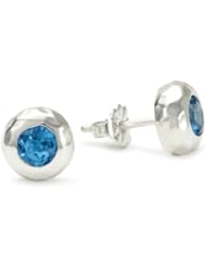 Zina Sterling Silver "Sahara Collection" Ripple Textured with Blue Topaz Stud Earrings