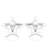Rhodium Plated Sterling Silver Genuine Citrine Star Earrings