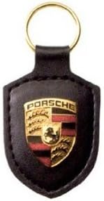 For Genuine Porsche Black Crest Leather Key Chain