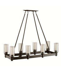 Kichler Lighting 2943OZ Circolo 8-Light Linear Island Light, Olde Bronze with Clear Glass Cylinders and Umber-Etched Inner Cylinders