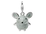 Amore LaVita(tm) Sterling Silver 3-D Enameled Grey Mouse w/Lobster Clasp Charm for Charm Bracelet