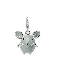 Amore LaVita(tm) Sterling Silver 3-D Enameled Grey Mouse w/Lobster Clasp Charm for Charm Bracelet