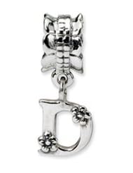 Letter D, Charm in Sterling Silver For 3mm Charm Bracelets