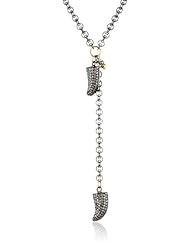 Fern Freeman 22K and Rhodium Silver Deco Chain with Pave Diamond Horns Necklace, 16.5"