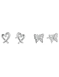 Kate & Lucy Girls Sterling Silver Heart and Butterfly Earrings Set