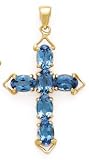 14K Blue Topaz Cross Pendant 6x4 Oval Stones 3.42ctw