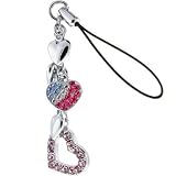 Gioielli Italy Cubic Zirconia HEART and Puffed HEARTS Cell Phone Charm